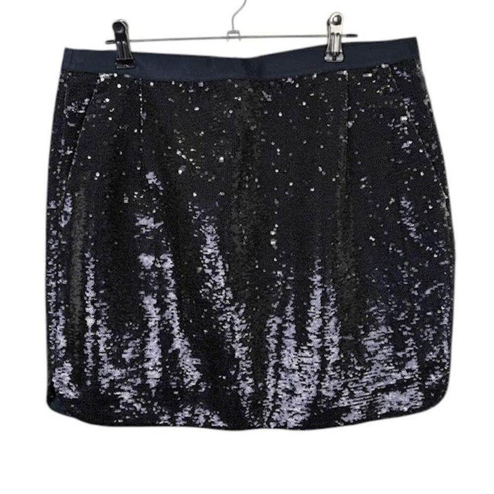 J. Crew Sequin Mini Skirt Navy Blue Pockets Holiday Sparkle 07833 Size 6